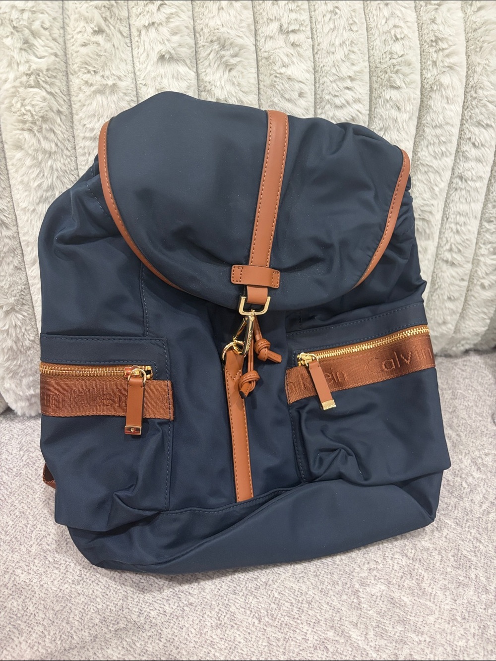 Calvin Klein Navy Backpack with Tan Trim